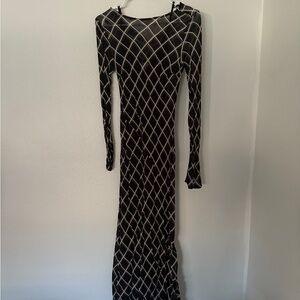DISSH Black Maxi Dress with Cream Diamond Grid